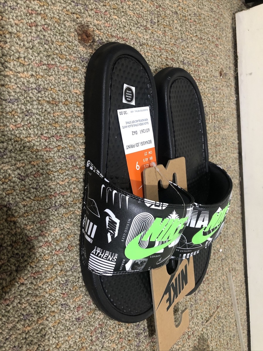 Nike Benassi JDI Print Run To Tokyo Black Green Strike Men