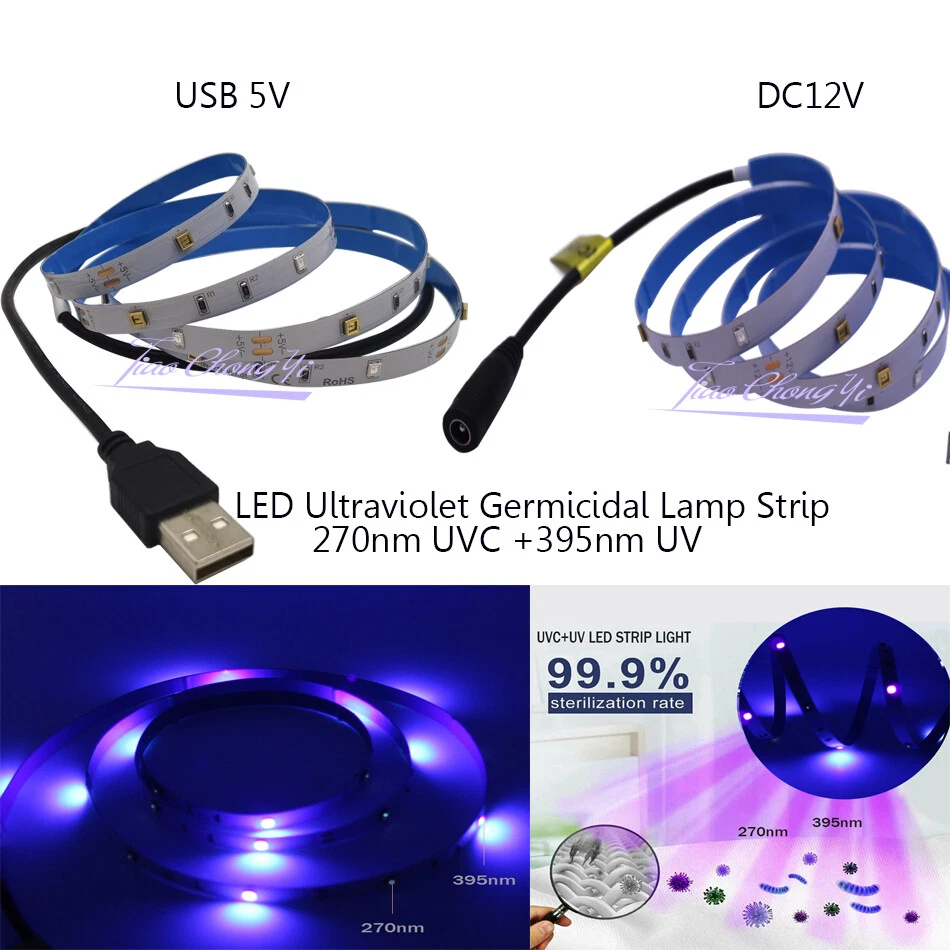 en kop overdrive let DC 12V / 5V LED Ultraviolet Germicidal Lamp Strip 2835 SMD UVC+UV  270nm+395nm UV | eBay