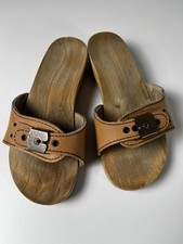 Dr Scholls Women  s Original COLLECTION Tan Size 5 Leather Upper Wooden Sandals