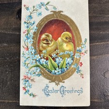 Antique Easter Postcard 2 Chicks in Gold Oval Frame - No. 761 Printed in Saxony