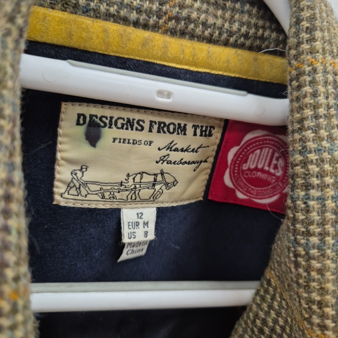 Joules Edina Green Check Wool Tweed Country Races Day Gilet Vest Size Uk 12