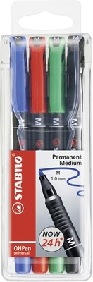 OHP Pen - STABILO OHP Pen Permanent - Medium - Wallet of 4 - Assorted Colours Pe