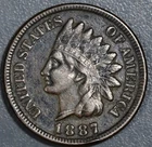 1887 1C INDIAN HEAD BRONZE CENT KM# 90a Grade:  F A7211