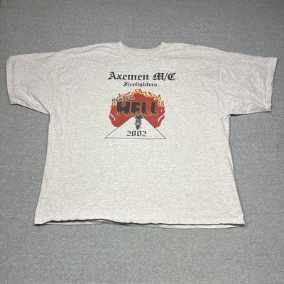 VTG Biker T Shirt Mens 3XL Straight To Hell Michigan 2002 Charity Run Fire Grey