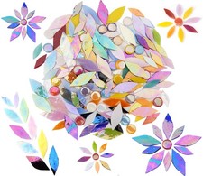 Iridescent Petal Mosaic Tiles, Hand-Polished Stained Glass Tile for Flower De...