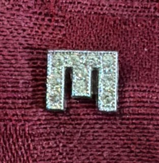 Letter M Tie Tack Crystal Silver Tone Vintage
