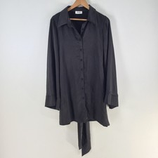 Showpo shirt dress womens 14 black long sleeve mini collar belted 124020