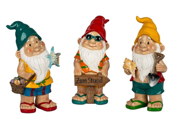 3Er Set Dekofiguren Gartenzwerge Sunshine Strandzeit H. 26Cm Formano Garten S25-image