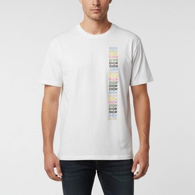 Christian Dior Homme White Logo Print Cotton Knit Crew Neck TShirt L