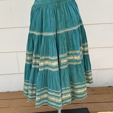 Vtg 50's Handmade Turquoise Patio Skirt Full Circle Tiered Western Mexican Boho