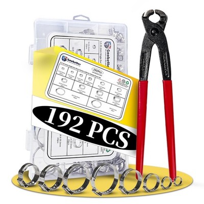 Goobetter 192 Pcs 12 Sizes Single Ear Hose Clamps, 5.3-33.1mm 304 Silver