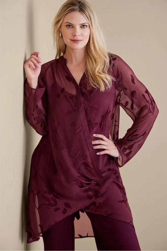Мягкое окружение шелк бархат цветочный туника верхний женщин PL вино - Изображение 4 из 4