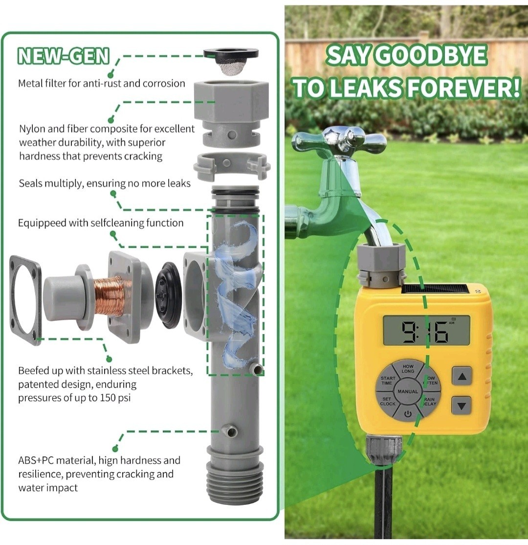 Irrigation Sprinkler Water Timer Programmable for Garden Hose Solar/Battery