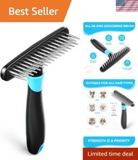 Gentle Undercoat Rake with Double Row Stainless Steel Pins - Ideal for All Pets
