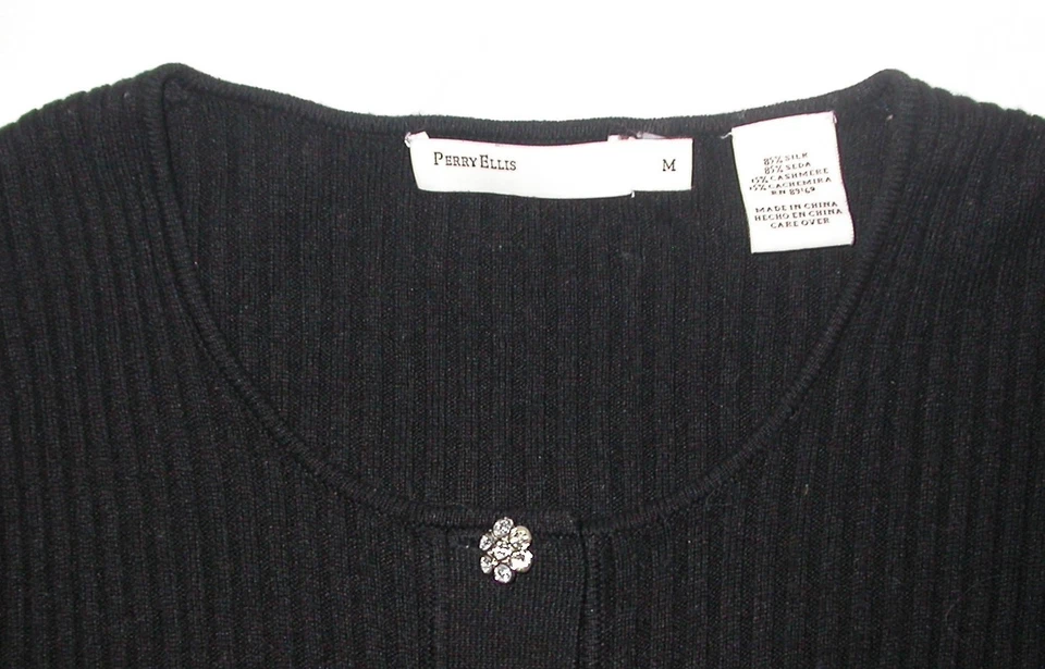 Cárdigan De Colección Años 90 Opulence Perry Ellis Seda Cachemira Botones Estrás S-M Negro Foto 4 de 4