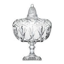 City Glass Orchid 900ml Crystal Candy Jar Bowl Lid Footed Bonbonniere Set Bowl