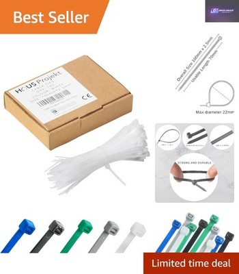 UV-beständige weiße Reißverschlussbinder - 100 Stück 100 mm x 2,5 mm für vielseitige Anwendungen