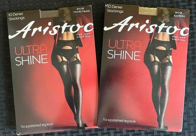 TWO PAIR ARISTOC ULTRA SHINE NYLON STOCKINGS VAGUELY BLACK & iLLUSION SM/SP NEW