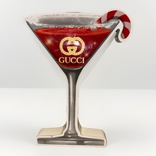 GUCCI WOODEN HOME DECOR MARTINI GLASS WITH CANDY CANE CUTE DESIGNED IN USA 8"