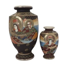 Antique Set of 2 Japanese Meiji Period Satsuma Chinoiserie Ceramic Vases Scene