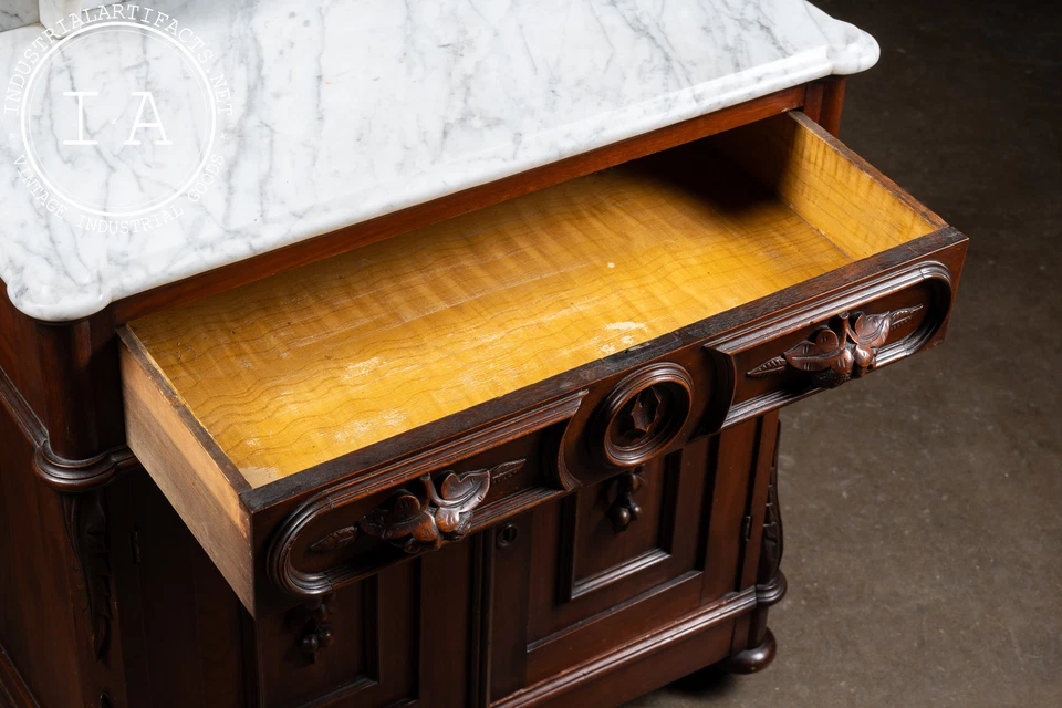 Late 19th Century Eastlake Victorian Walnut Commode Wash Stand with Marble Top - Image 3 of 4