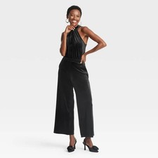 A New Day Women's Velvet Jumpsuit Halter Neckline Side Pocket MEDIUM NEW W/TAG