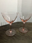 Pair Of Vintage Pink Depression Glass Champagne Glasses Paneled Design