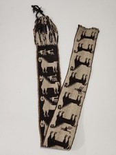 South American Bolivian Textiles Wool Wall Art Tapestry Belt Sash Brown Animals