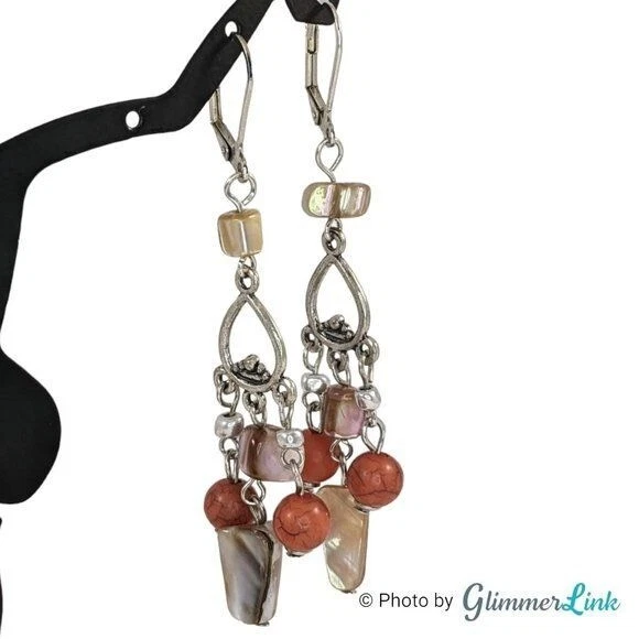 Серьги с пирсингом на спине из богемного серебра с бисером и люстрой - Изображение 4 из 4