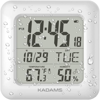 Kadams Bathroom Digital Clock with Large LCD Screen - Shower Wall White 