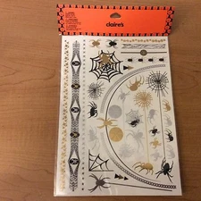 Claire's Metallic Spider Web Temporary Tattoos in Silver Gold NEW Halloween 
