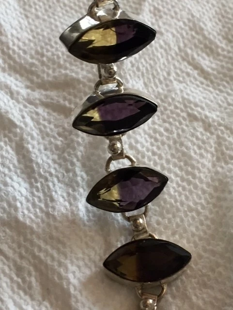 Brazalete de plata esterlina marquesa piedras preciosas amatista y amarillo/GR vintage Foto 2 de 4