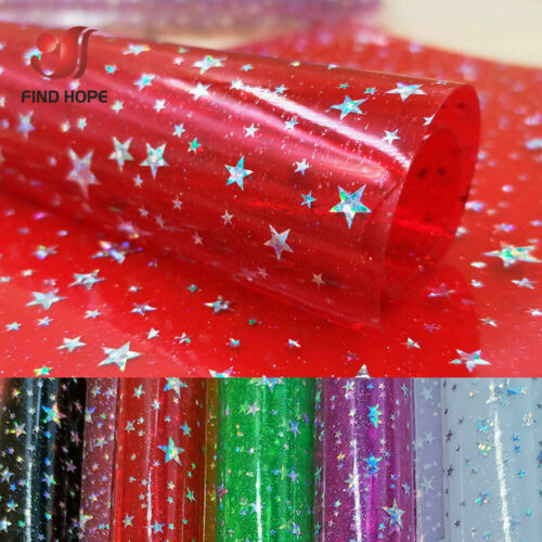 A4 Holographic PVC Vinyl Sparkle Star Fabric DIY Handmade Bow Craft Bag Material - Picture 1 of 16