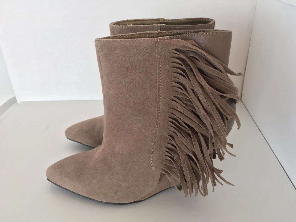 QUPID женщин новый размер 6 серо-коричневый искусственной замши и кожи Maddox на танкетке каблуки ботинки - Изображение 2 из 4