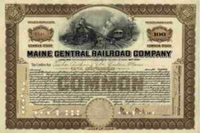 Maine Central Railroad 1920 Maine New Hampshire Vermont 100 Shares Common Stock