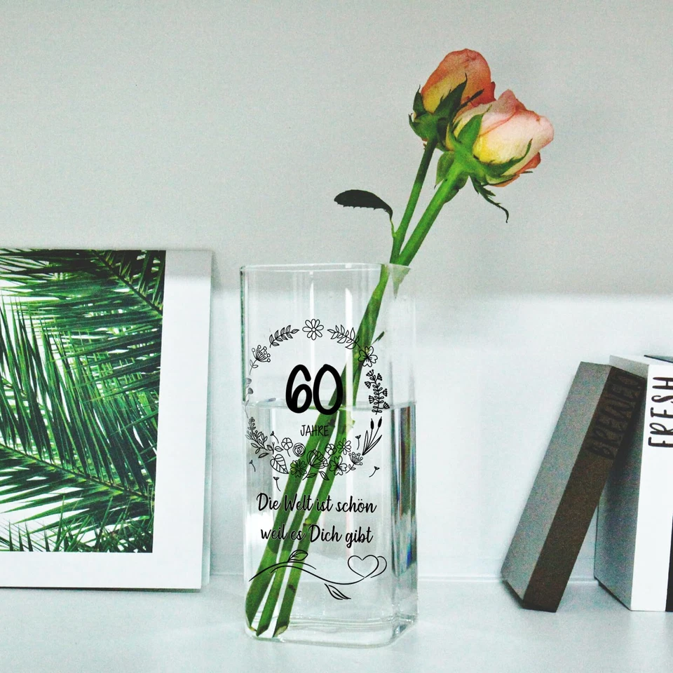 Blumenvase für 60. Jahrestag Vase zum 60. Geburtstag mit Gravur Glasvase mit ... - Bild 4 von 4