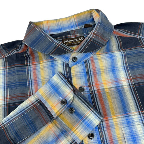 Baracuta, VAN HEUSEN BARACUTA Blue Plaid Long Sleeve Button Up Shirt Size XL *FLAW*
