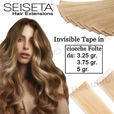 Hair Extension BiAdesive Invisibili Tape in SEISETA 6 Fasce Capelli Veri Remy
