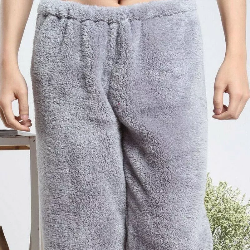 Unisex Fluffy Plush Pants Sleepwear Faux Fur Pajamas Trousers Lounge Winter Warm
