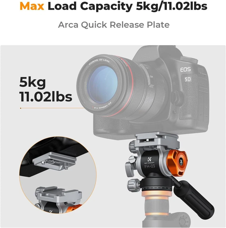 Cabezal fluido de video K&F Concept trípode estable cabezal suave como la seda carga máxima 11 lb/5 kg Foto 4 de 4
