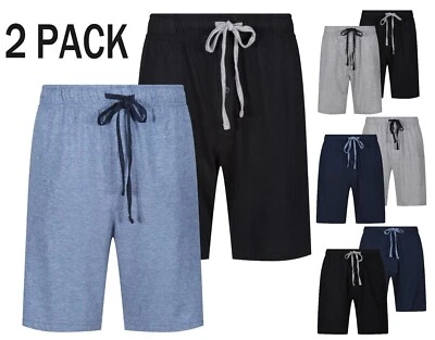 LABEL CUTTERS® Mens 2 Pack Pyjama Shorts Lounge Sleep PJ Shorts with Pockets Sizes S to 2XL New