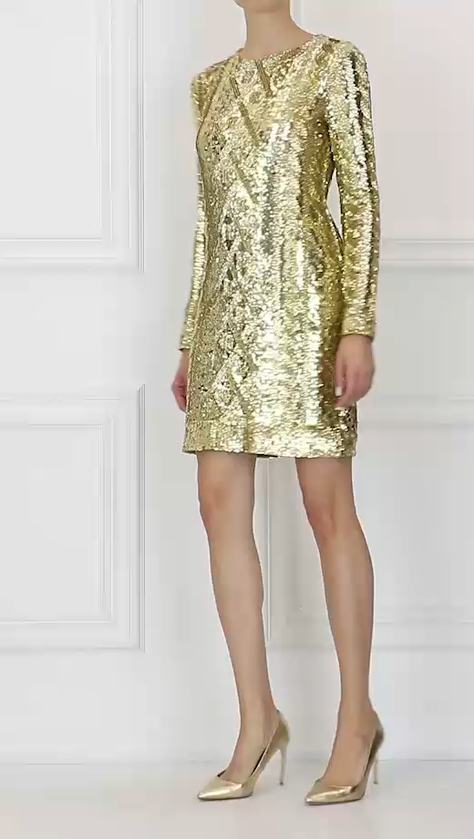 Max Mara gold mini sequin dress with long sleeves (UK=XL)