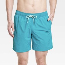 NWT Men's Goodfellow Size Large Swim Trunks Aqua Blue 7" Inseam Mesh Lining
