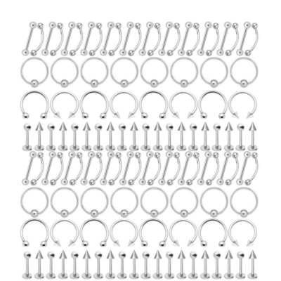 150PCS Body Jewelry Belly Lip Nose Rings Nipple Barbell with 10 Needles Starter