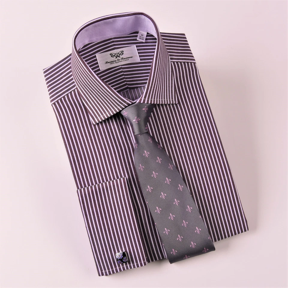 Camisa de vestir formal de negocios púrpura para hombre sarga espiga rayas lila Oxford GQ Foto 4 de 4