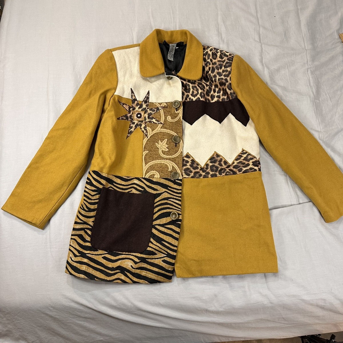 Vintage Indigo Moon Jacket Size M Wool Yellow Brown western Animal