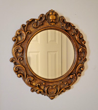Vintage Decorative Wood Golden Gilt Wall Mirror PSJ