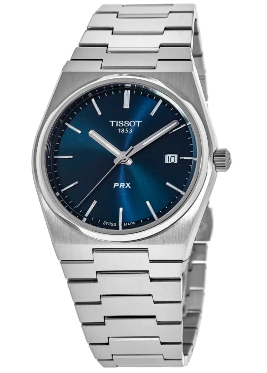 【極美品】Tissot PRX 40mm ブラック文字盤 機械式 革ベルト付き 正規品TISSOT ティソ PRX ブラック文字盤 クォーツ駆動（電池