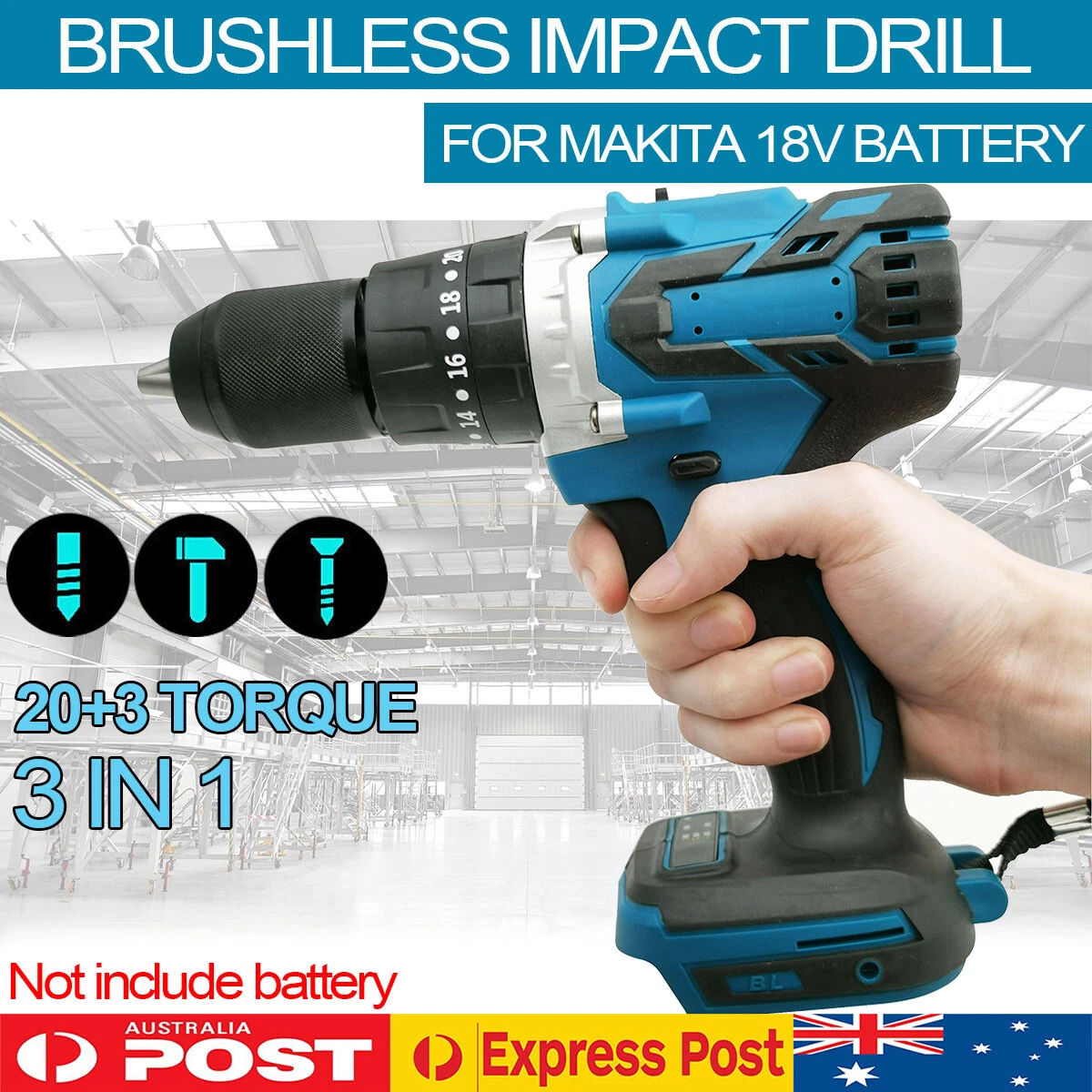 Brushless Cordless 13mm HEAVY DUTY Impact Hammer Drill For Makita