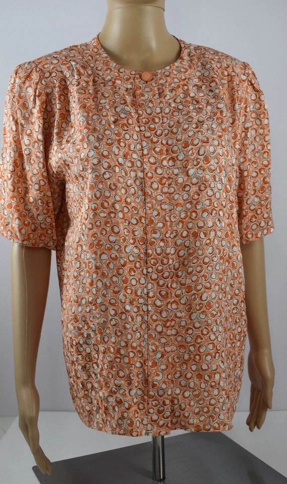 Blusa Top De Colección Nina Ricci Talla 42 Seda Manga Corta Naranja Melocotón Blanco Francia 12 EE. UU. Foto 2 de 4